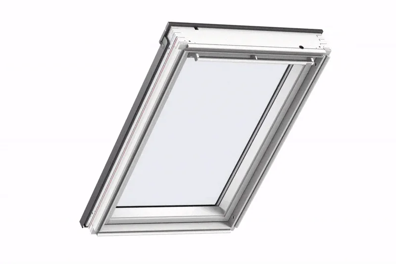 Animated example: opening a roof window sash to reveal the ID plate with the window type and size code